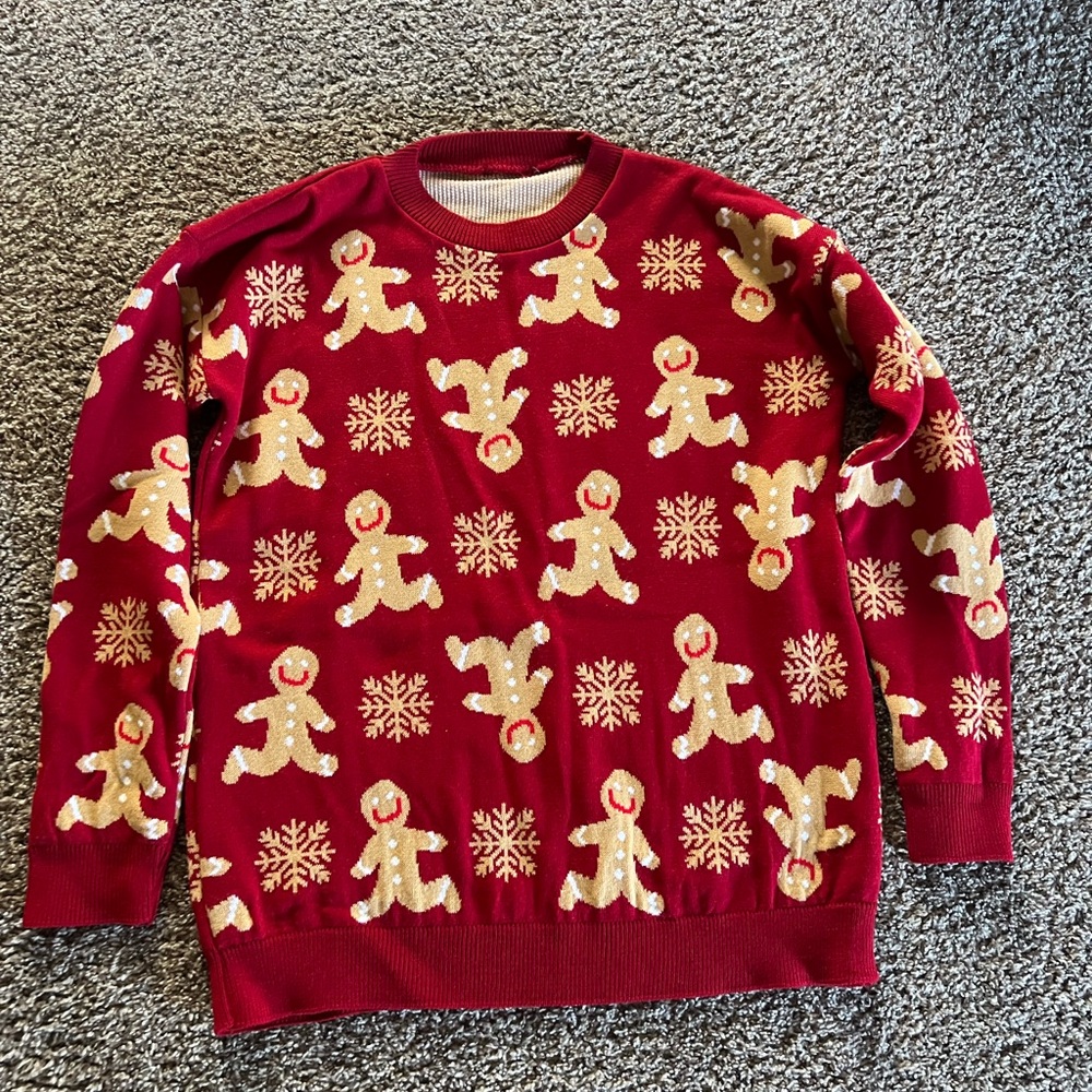 Boohoo Red Gingerbread Crewneck Sweater